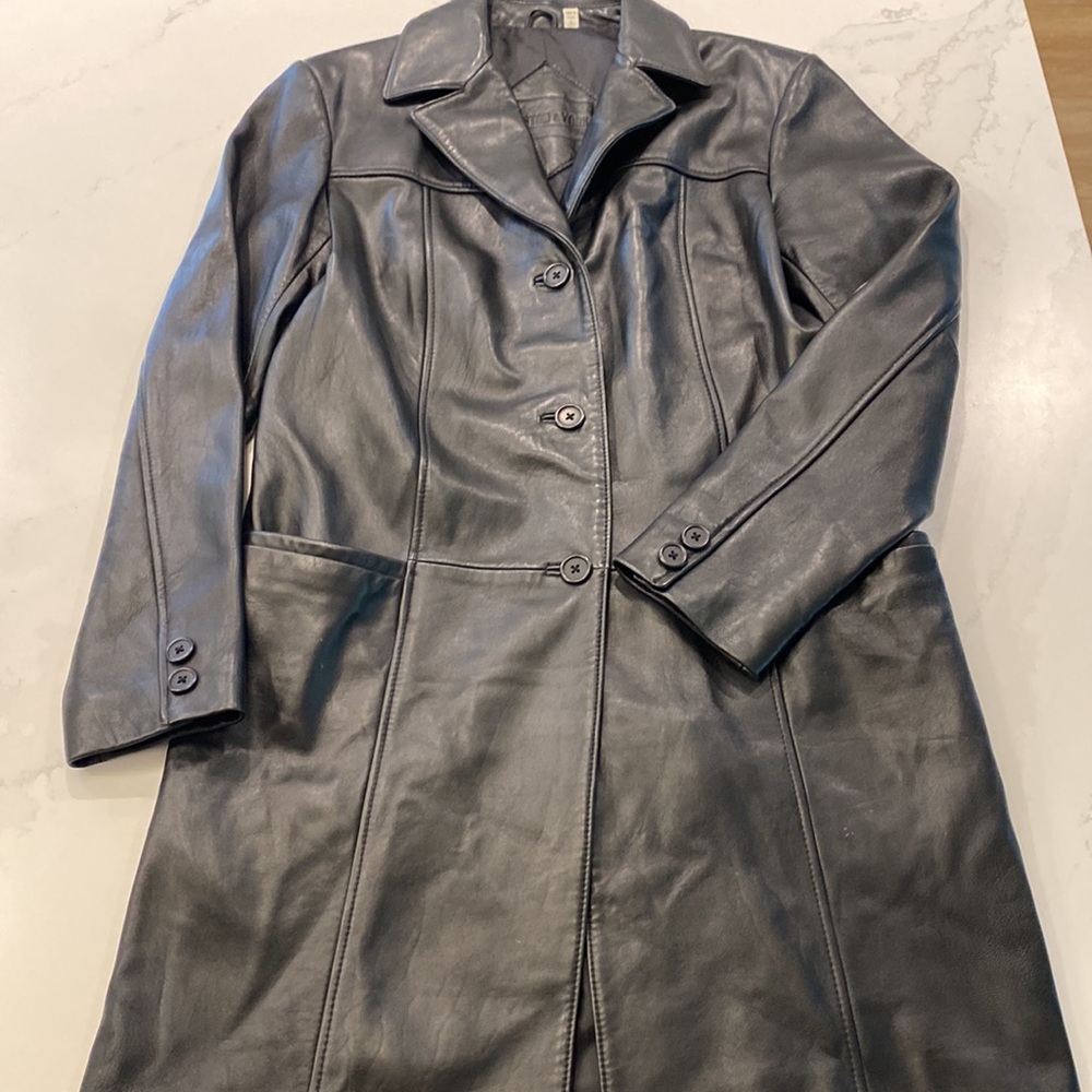 Preston & York Black Leather Long Coat